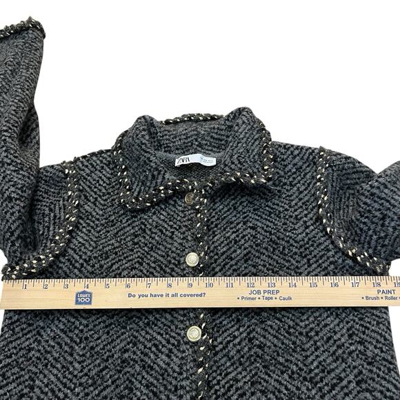Zara Lady Jacket Cardigan Small Striped Gray Multi Gold Button Preppy Classic - Picture 5 of 9